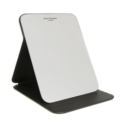 Black faux leather rectangular folding travel mirror