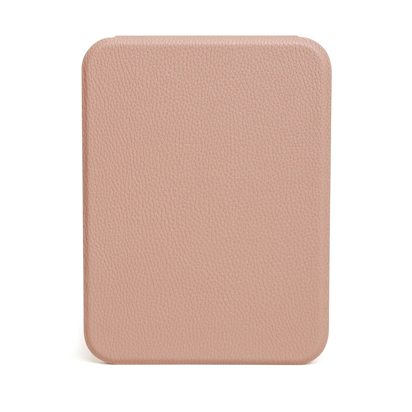 Pink faux leather rectangular folding travel mirror closed back