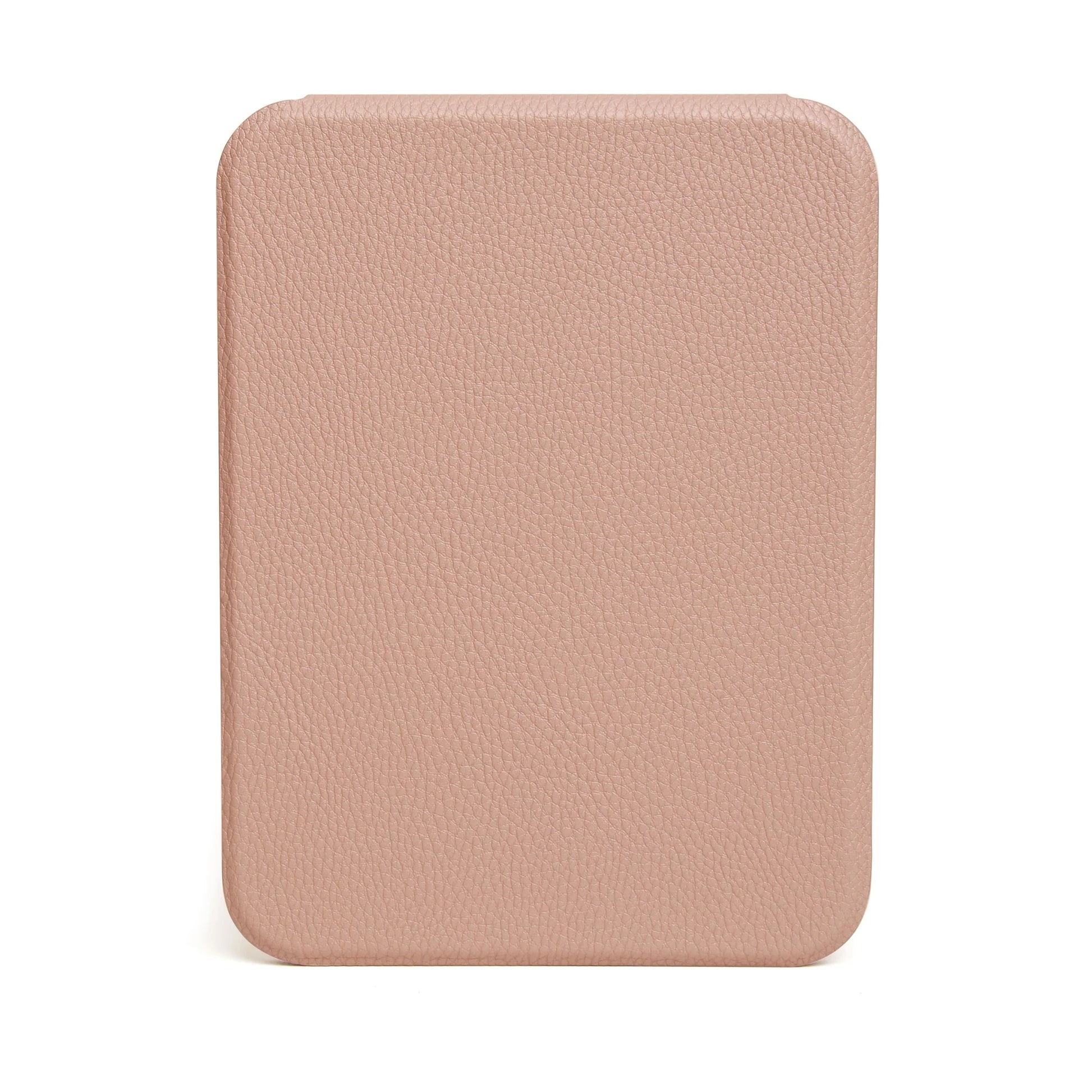 Pink faux leather rectangular folding travel mirror closed back