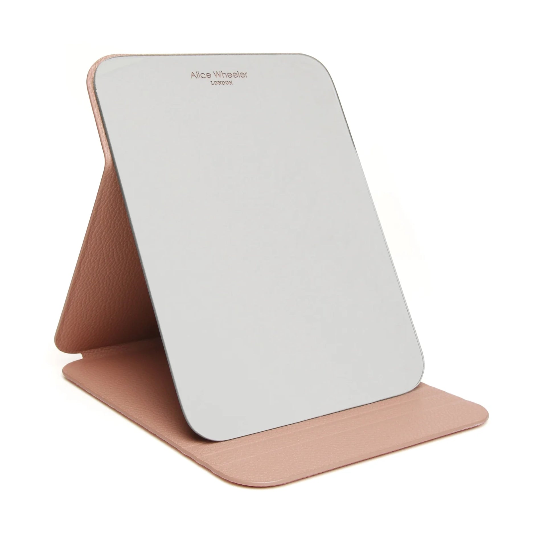 Pink faux leather rectangular folding travel mirror