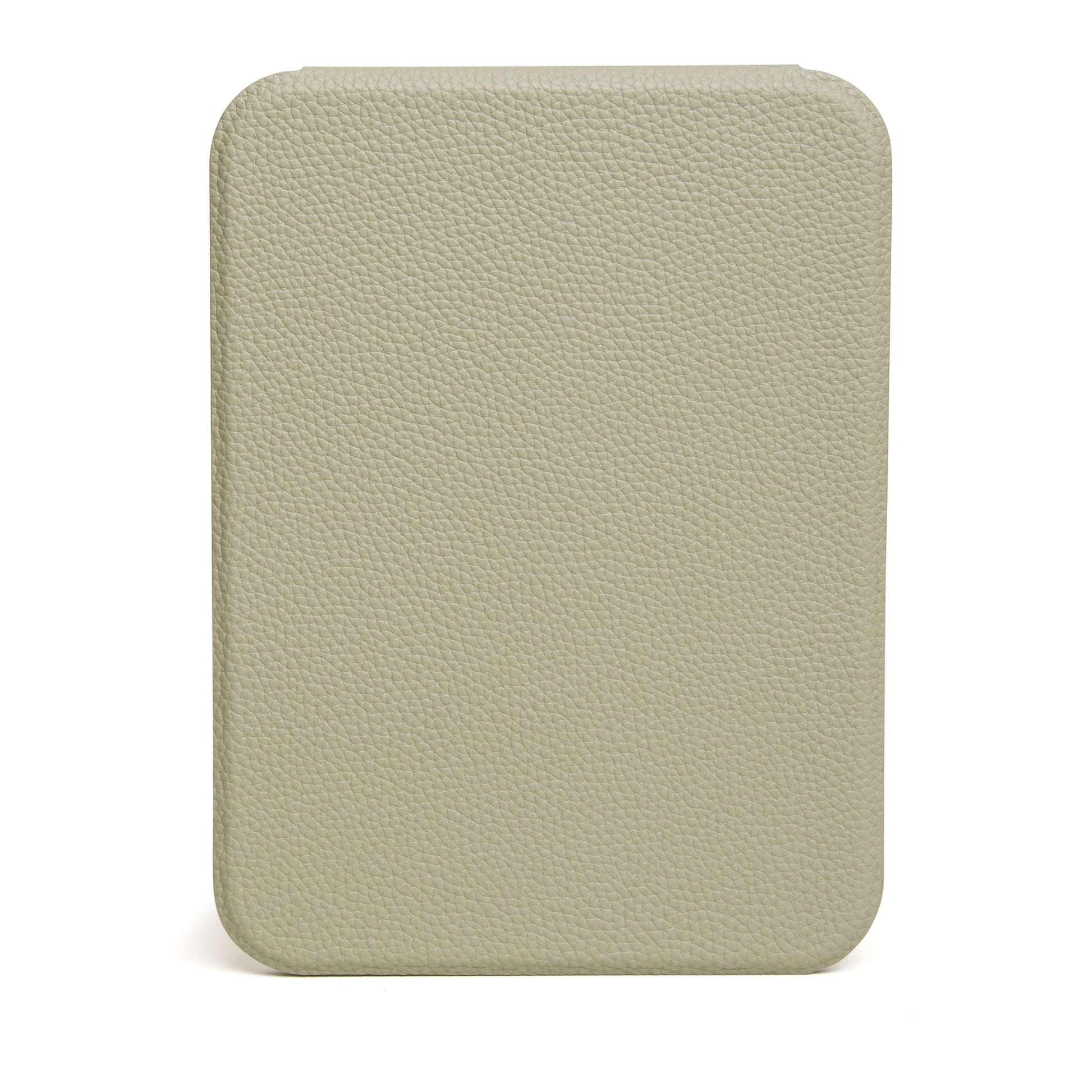 Pistachio green faux leather rectangular folding travel mirror closed back