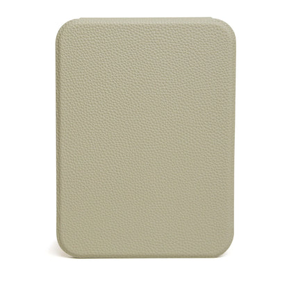 Pistachio green faux leather rectangular folding travel mirror closed back