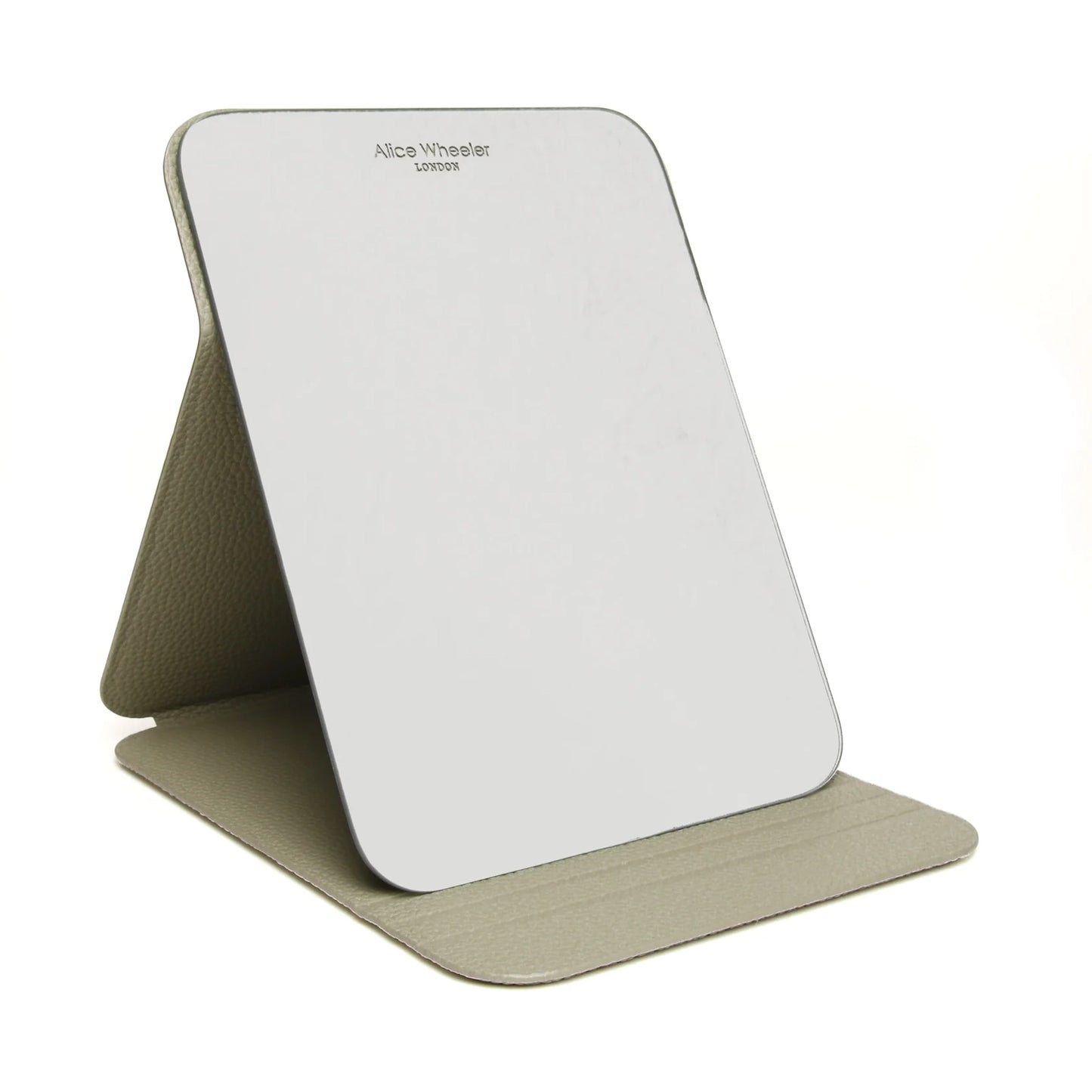 Pistachio green faux leather rectangular folding travel mirror