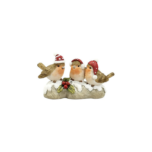 Christmas Decoration | Trio of Robins on a Log