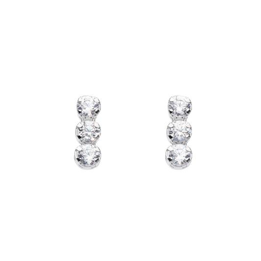 A pair of stud earrings with three stacked CZ solitaire stones