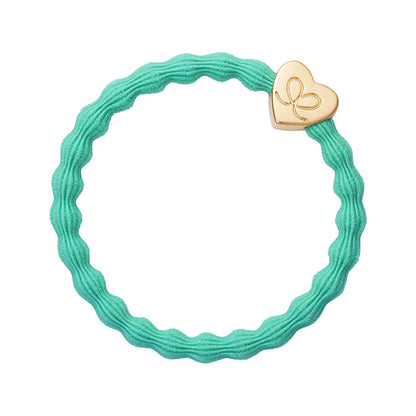 Turquoise colour bubble shaped hair tie with gold heart charm