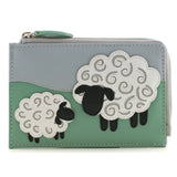 A grey zip purse with sheep applique detail
