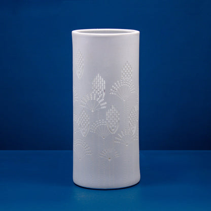 White porcelain column lamp with perforated floral vector design off
