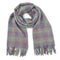 A multicolour check scarf in pastels with a silver thread detail and tassels