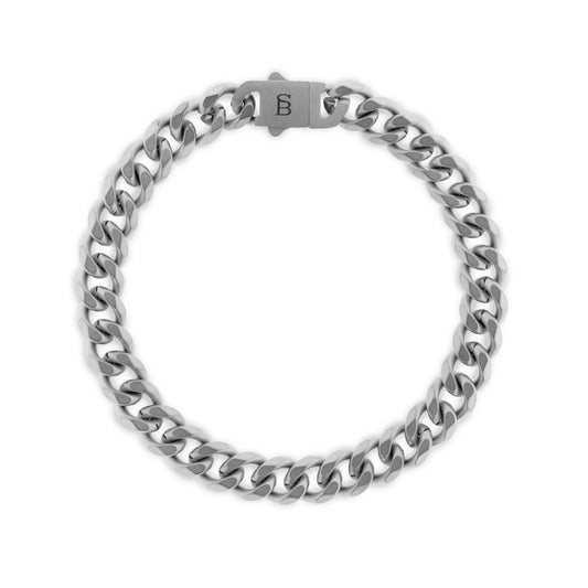 Silver chunky chain bracelet made from stainless steel, with a snap clasp fastening