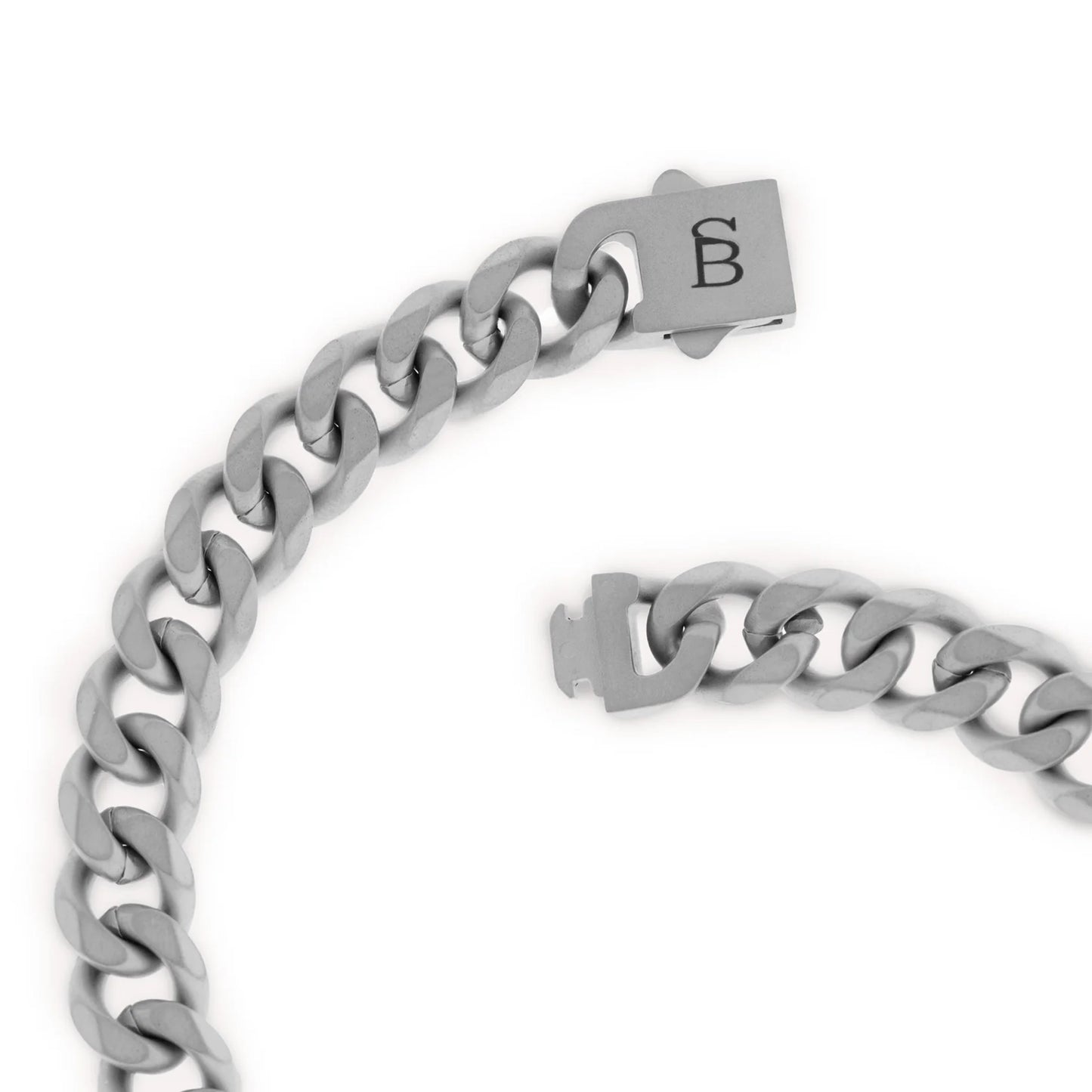 Silver chunky chain bracelet made from stainless steel, with a snap clasp fastening