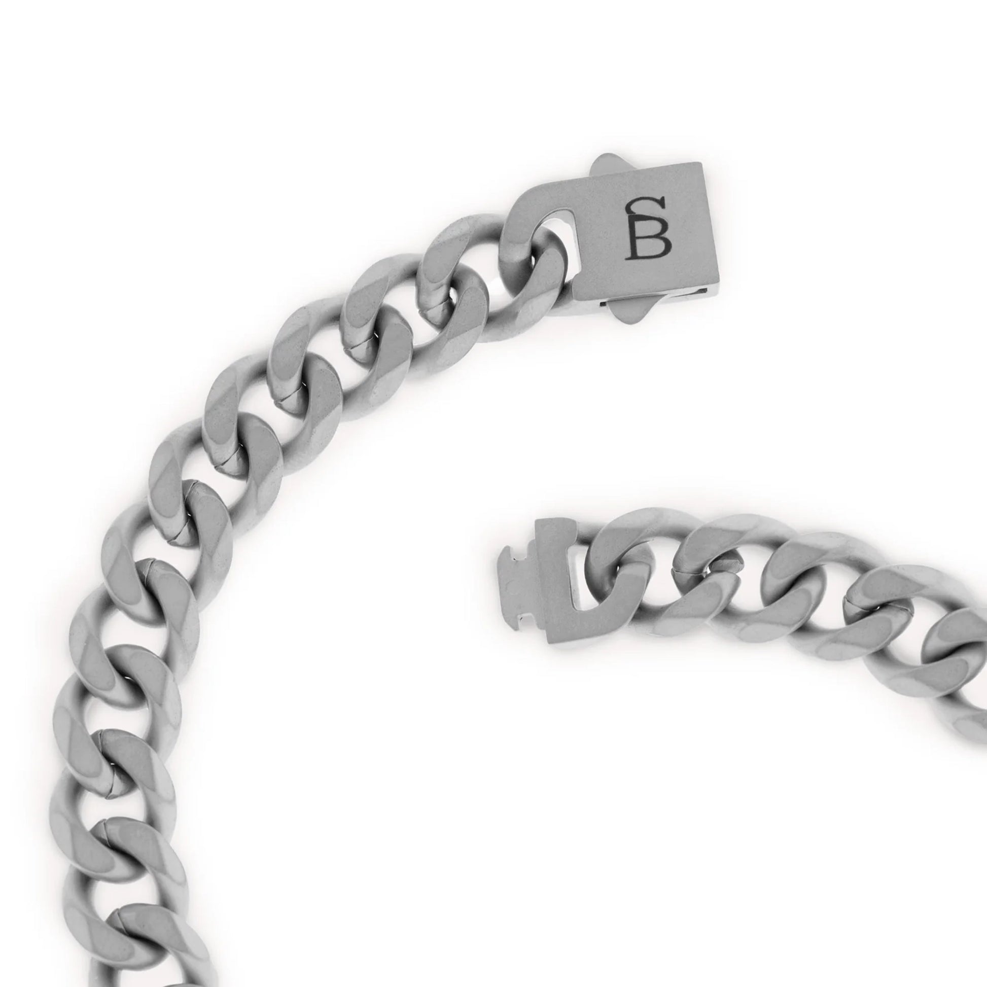 Silver chunky chain bracelet made from stainless steel, with a snap clasp fastening