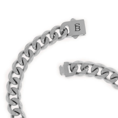 Silver chunky chain bracelet made from stainless steel, with a snap clasp fastening