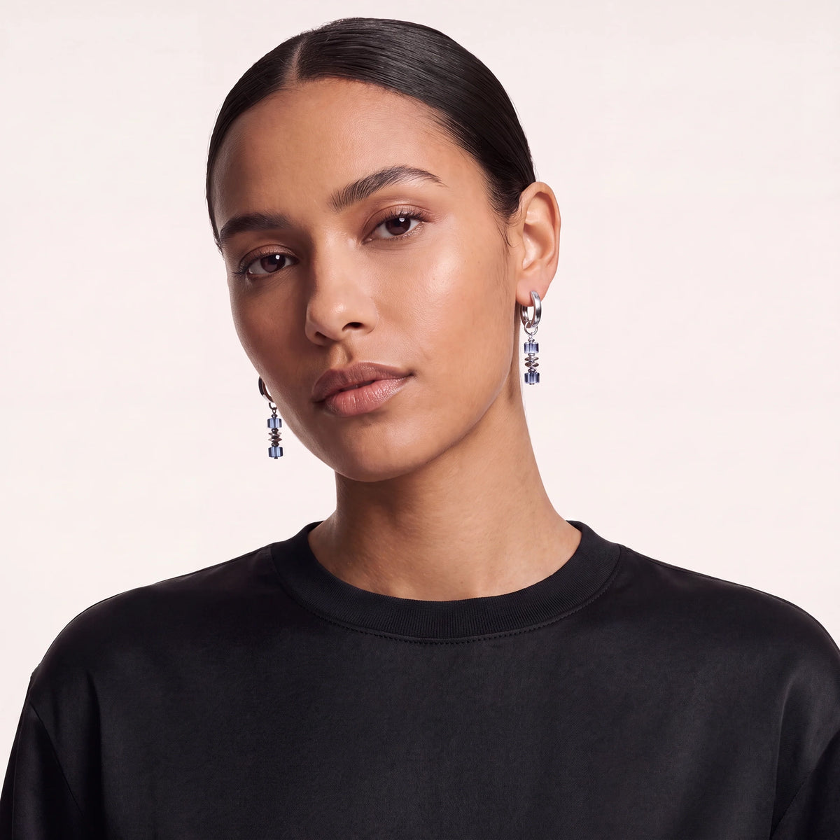 Wave Cube Flow Silver-Blue Hoop | Earrings