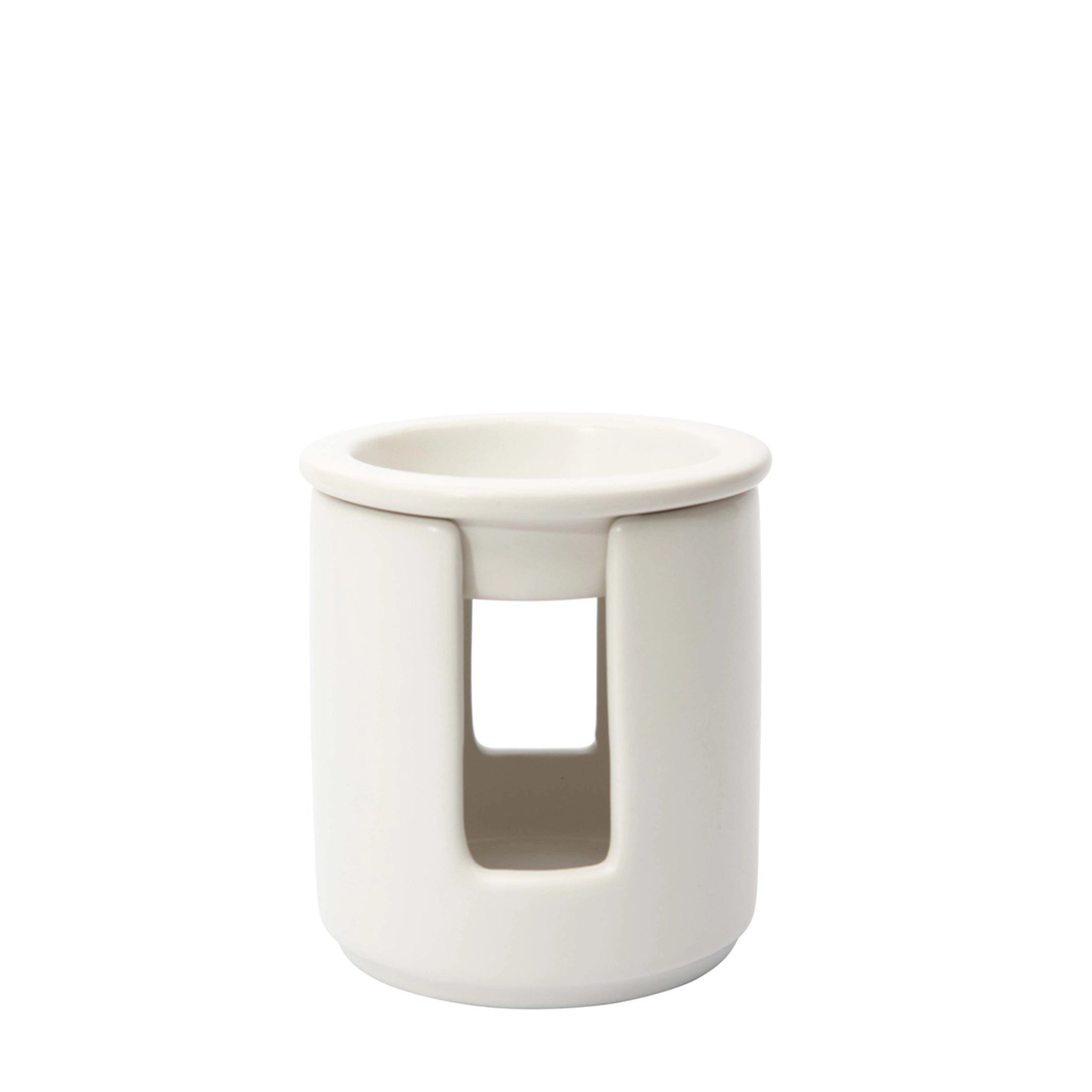 A ceramic white tealight wax melter