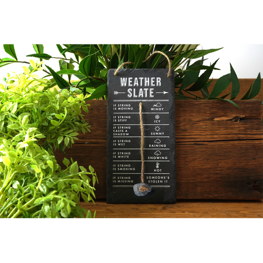 Slate plaque decorated with instructions to determine the weather!