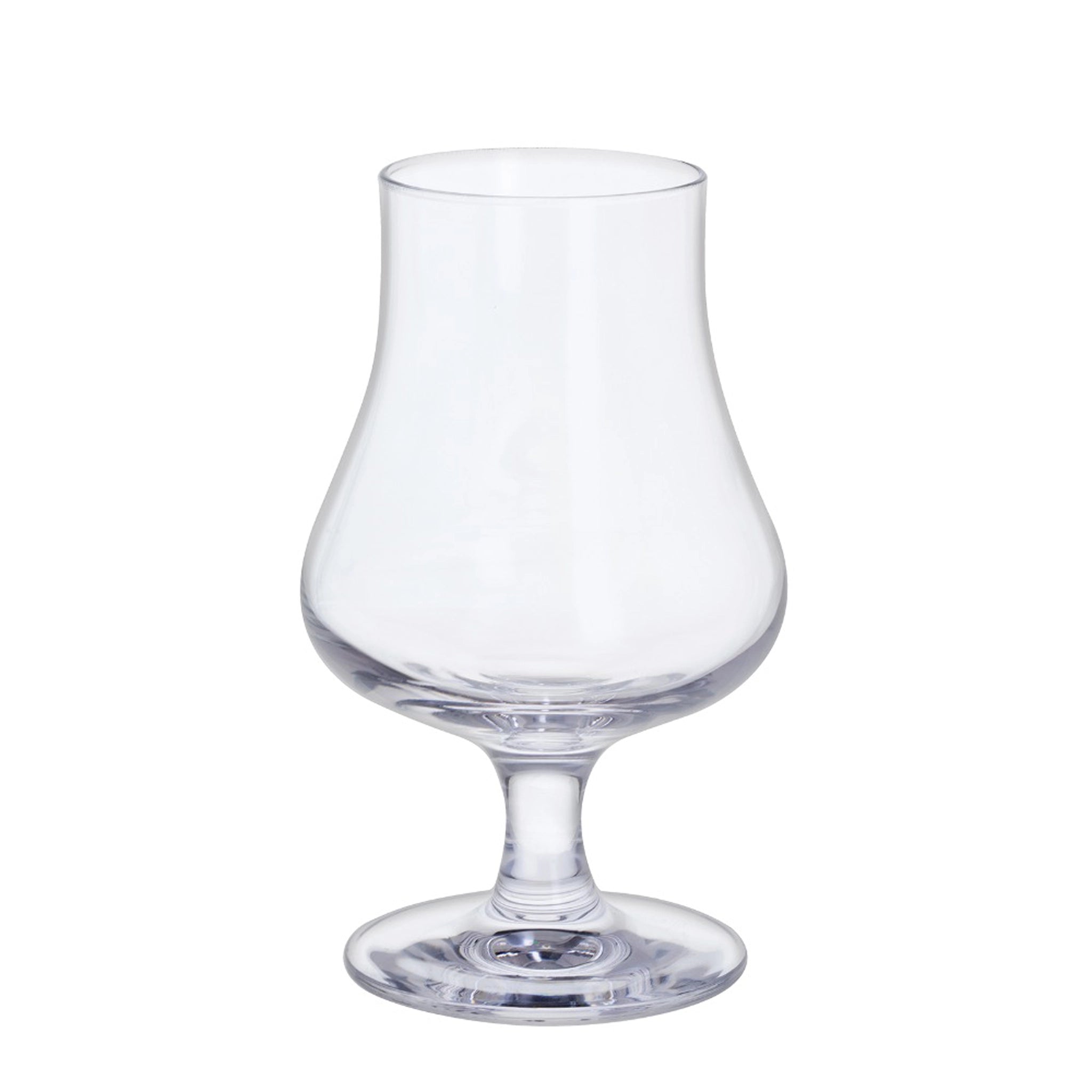 Stemmed whisky nosing glass with wide base and a tapered top