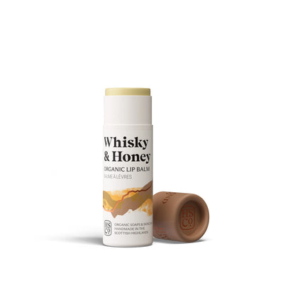 Highland Soap Co. whisky and honey flavour organic lip balm in compostable tube packaging