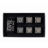 A box of 6 whisky stones engraved with Highland cows and a velvet bag