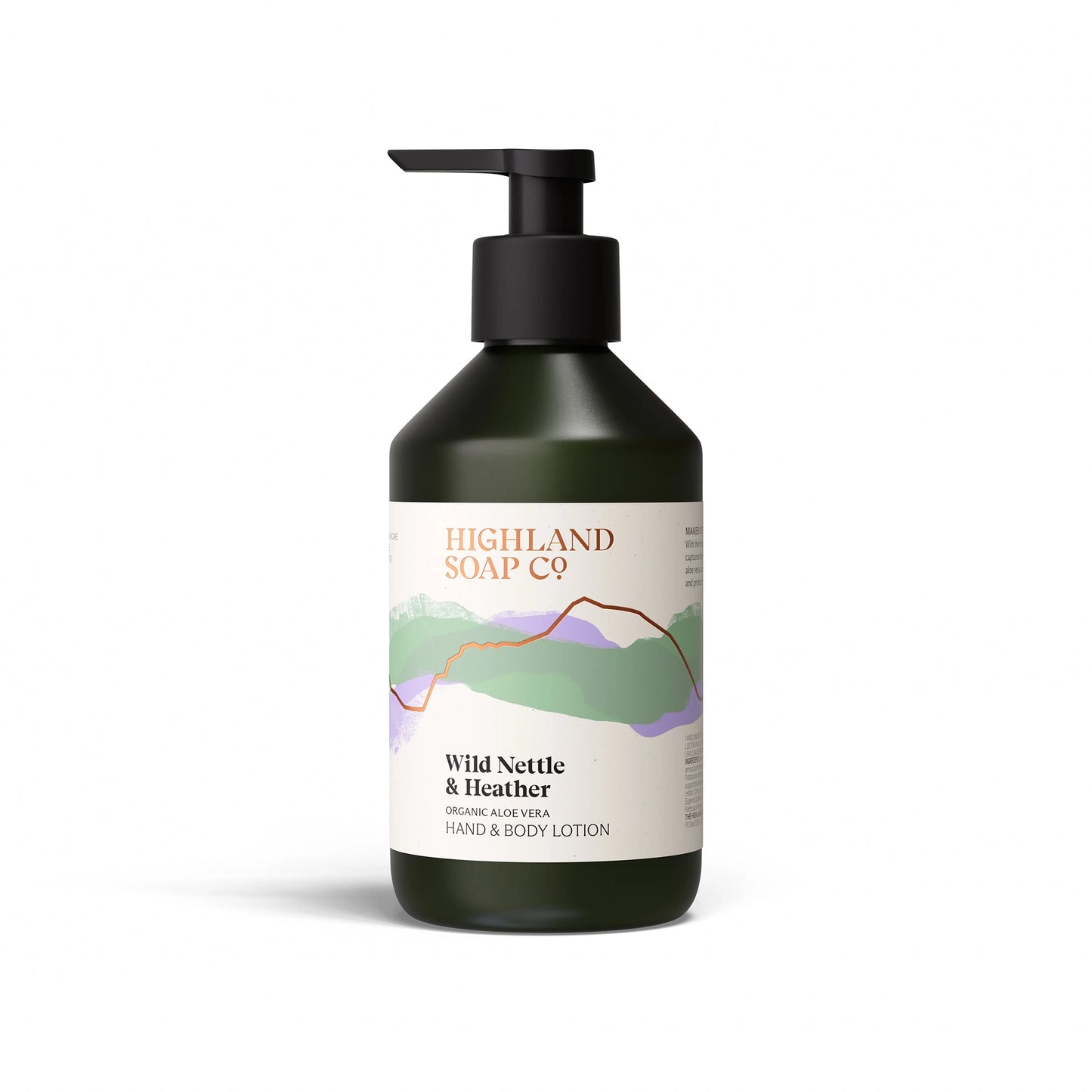The Highland Soap Co. wild nettle and heather scented hand and body lotion pump bottle