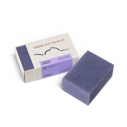 Highland Soap Co. wild nettle and heather scented soap bar in box packaging