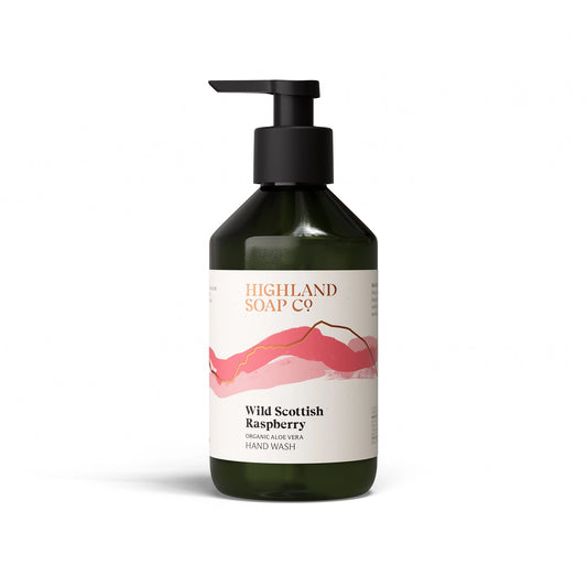 The Highland Soap Co. wild Scottish raspberry scented liquid hand wash pump bottle
