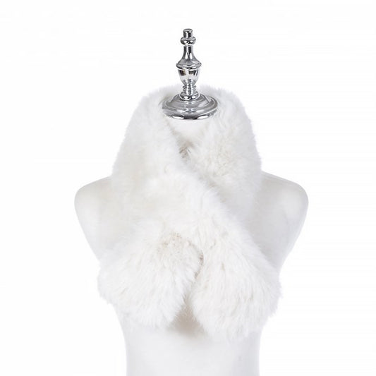 A white coloured faux fur pull through scarf