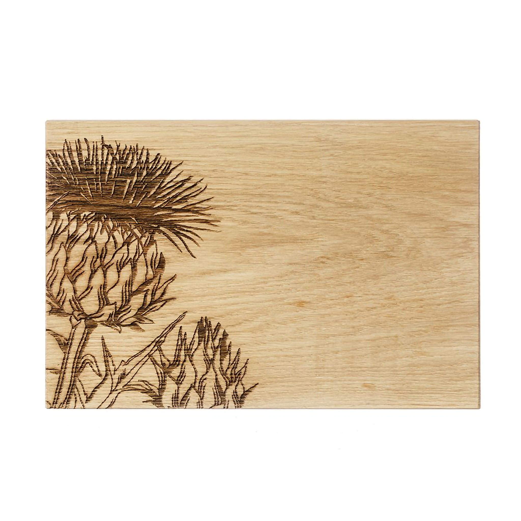 Wooden cutting board with engraved Scottish Thistle 