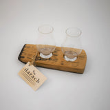 Short whisky barrel wooden stave with two whisky nosing glasses