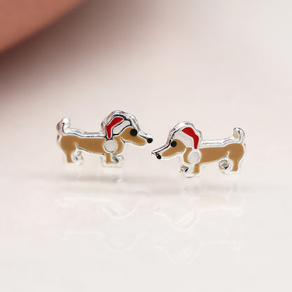 Xmas Dachshund Dog Enamel | Studs