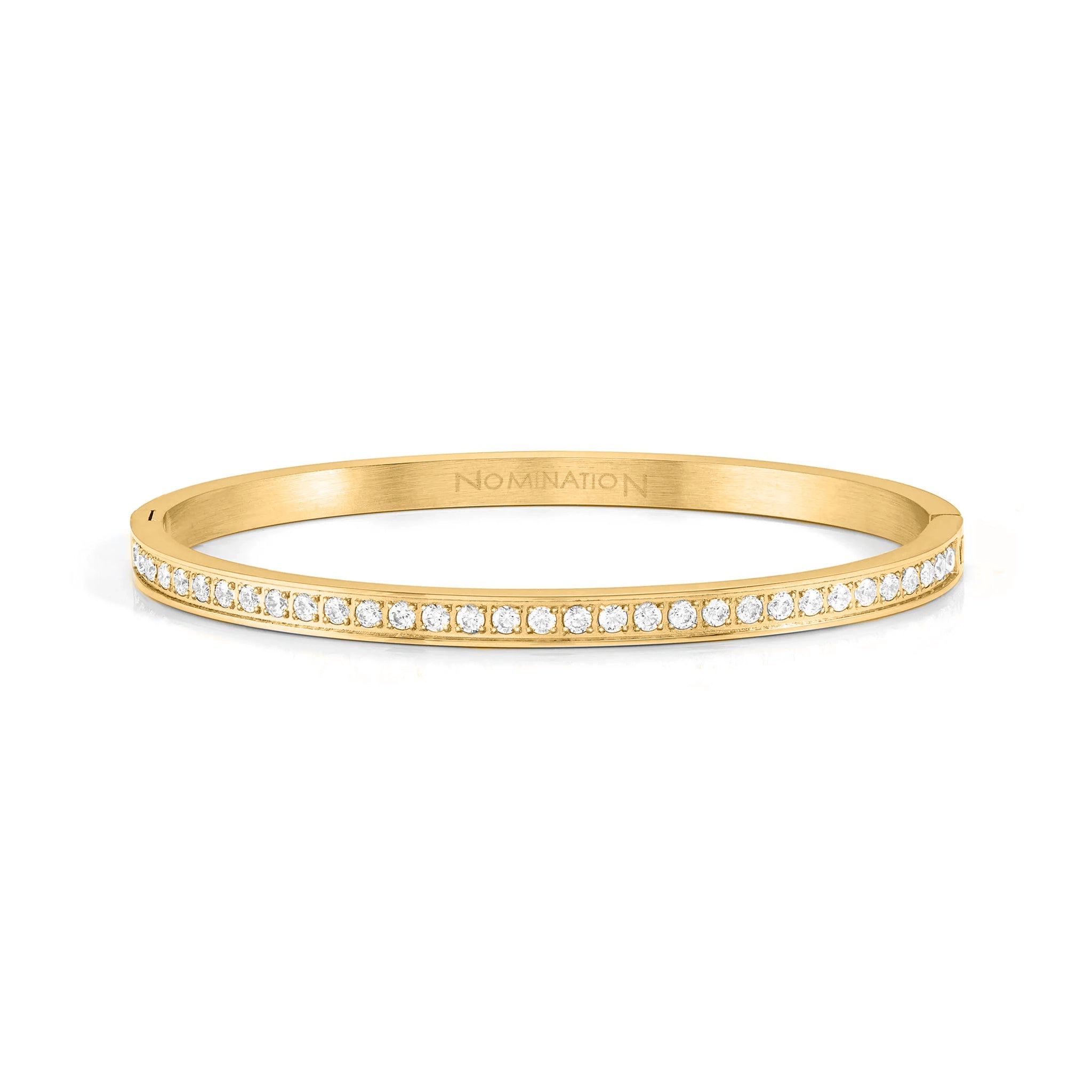 A yellow gold bangle with white CZ strip