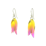 Titanium drop flower shaped earrings with yellow and pink ombre