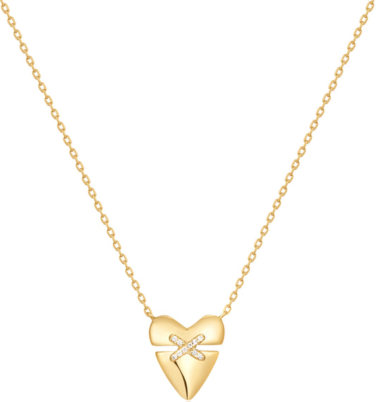 Gold Heart Kiss Pavé Necklace