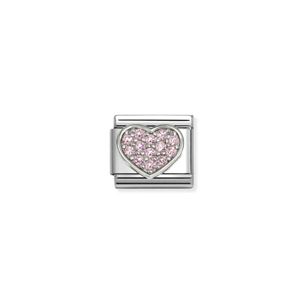Pink Pavé Heart Link | Silver & CZ