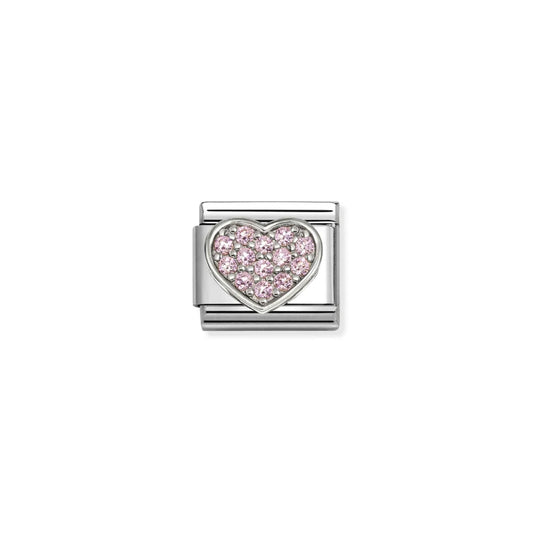 Pink Pavé Heart Link | Silver & CZ