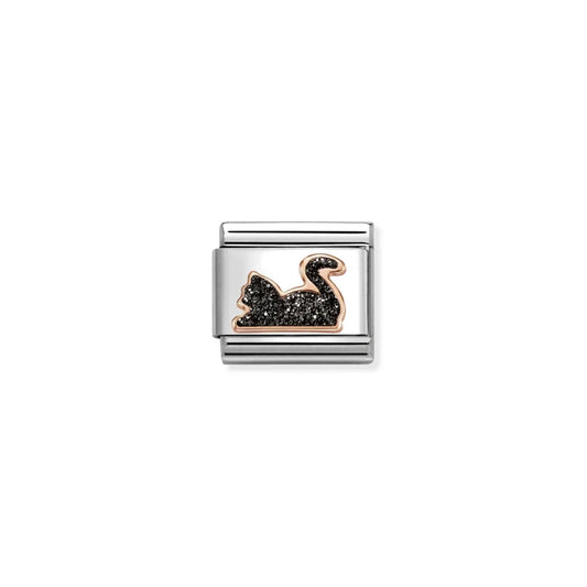 Glitter Black Cat Link | 9K Rose Gold & Enamel