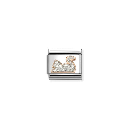 Glitter Silver Cat Link | 9K Rose Gold & Enamel