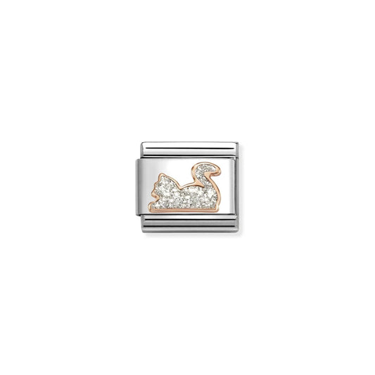 Glitter Silver Cat Link | 9K Rose Gold & Enamel