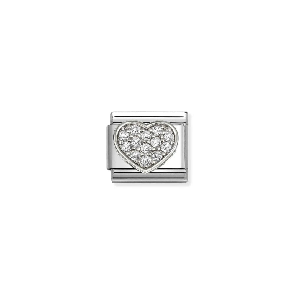 White Pavé Heart Link | Silver & CZ