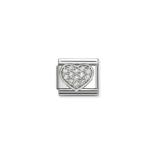 White Pavé Heart Link | Silver & CZ