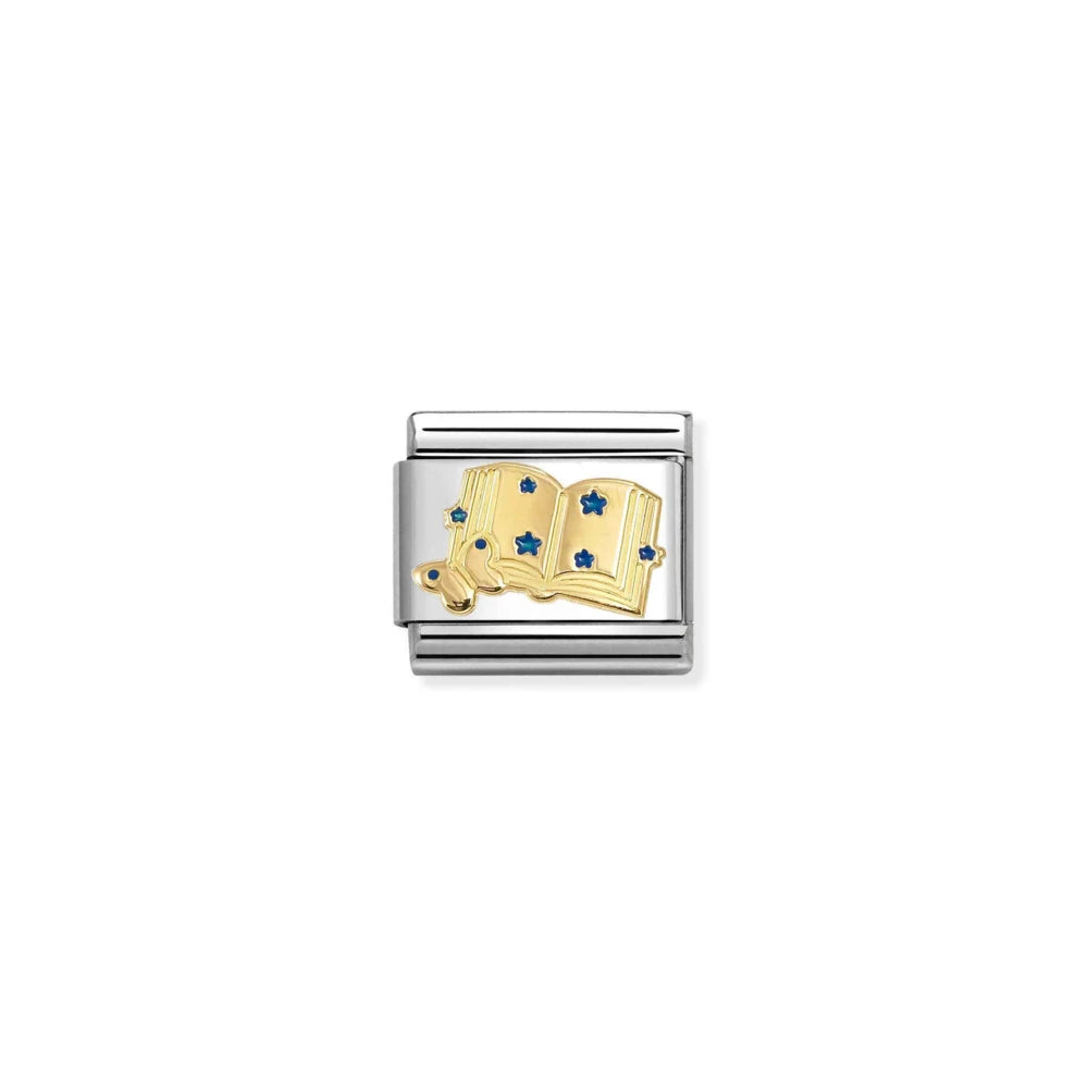 Book with Blue Stars Link | 18K Gold & Enamel
