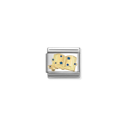 Book with Blue Stars Link | 18K Gold & Enamel