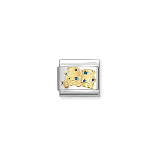 Book with Blue Stars Link | 18K Gold & Enamel