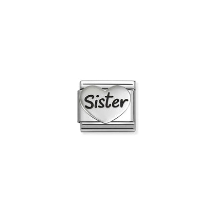 Sister in Raised Heart Link | Silver