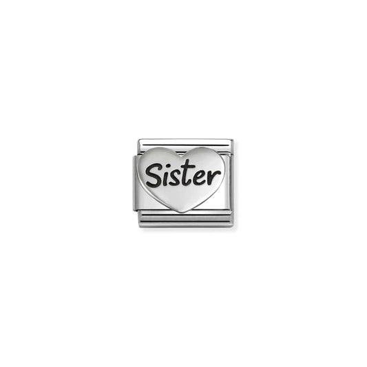 Sister in Raised Heart Link | Silver