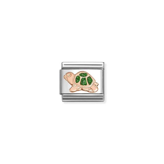 Glitter Green Turtle Link | 9K Rose Gold & Enamel