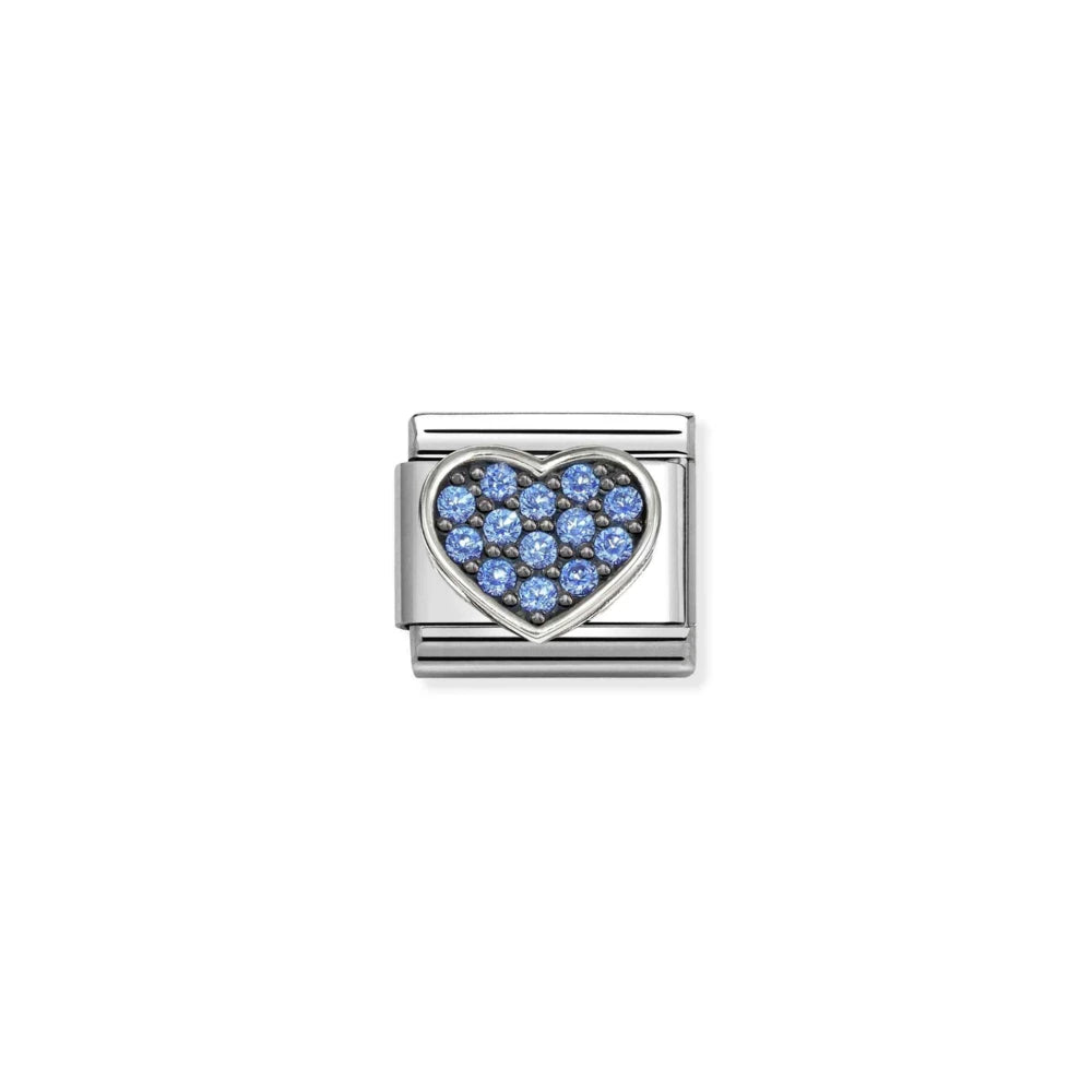 Blue Pavé Heart Link | Silver & CZ