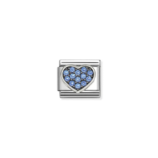 Blue Pavé Heart Link | Silver & CZ