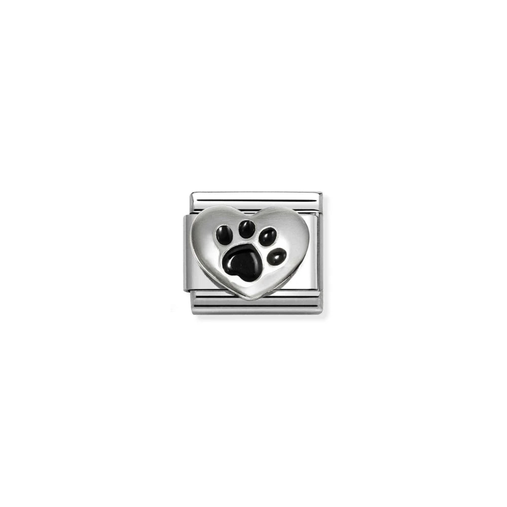 Paw Print in Raised Heart Link | Silver & Enamel