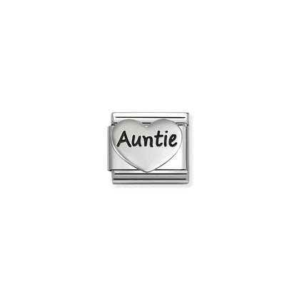 Auntie in Raised Heart Link | Silver